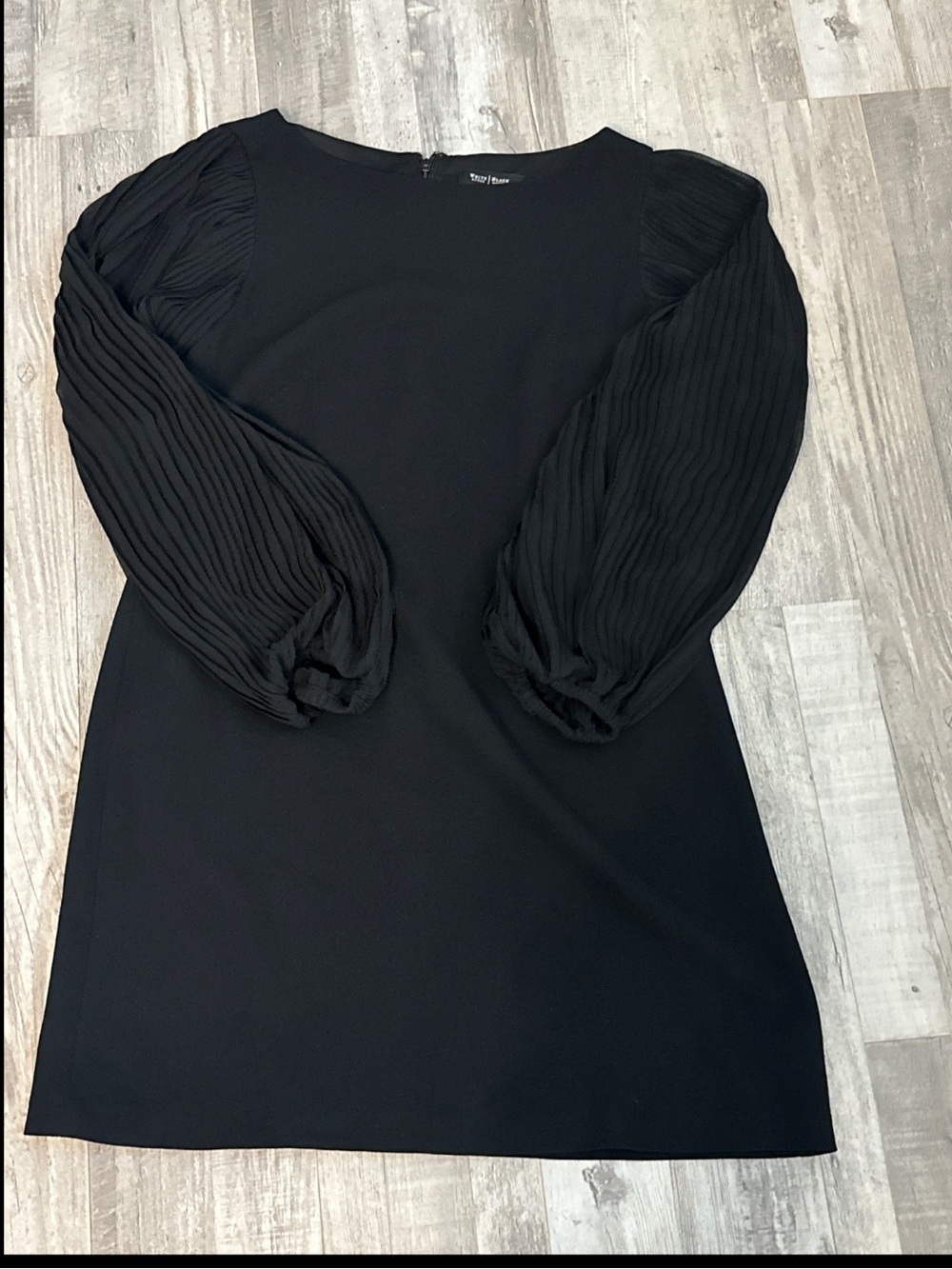 White House Black Market Women Black Cocktail Dress Size 8 Sheer Long Sleeves